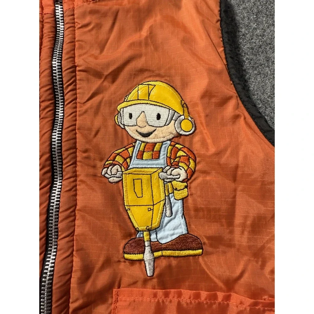 Vintage Y2K Bob The Builder Orange Construction Vest 5 Blue Fleece Interior Rare